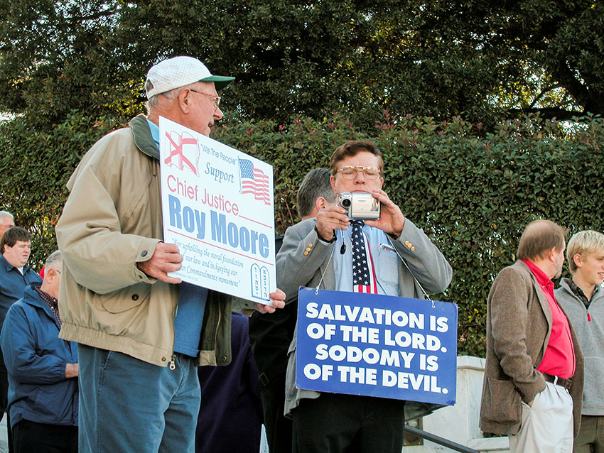 Roy Moore supporters at a rally, 2002. 