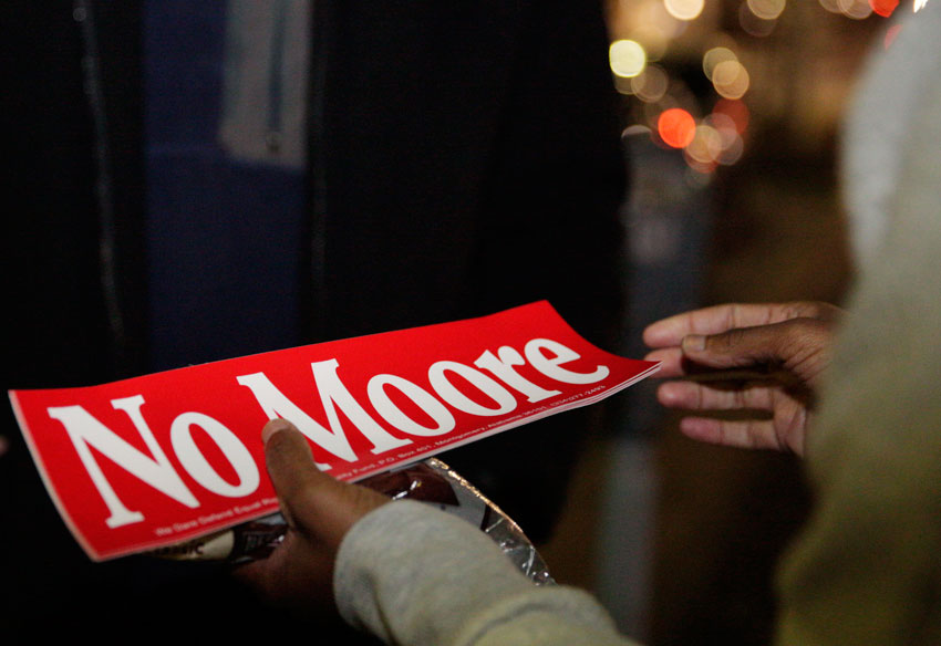 A marriage equality supporter at a rally, 2015.