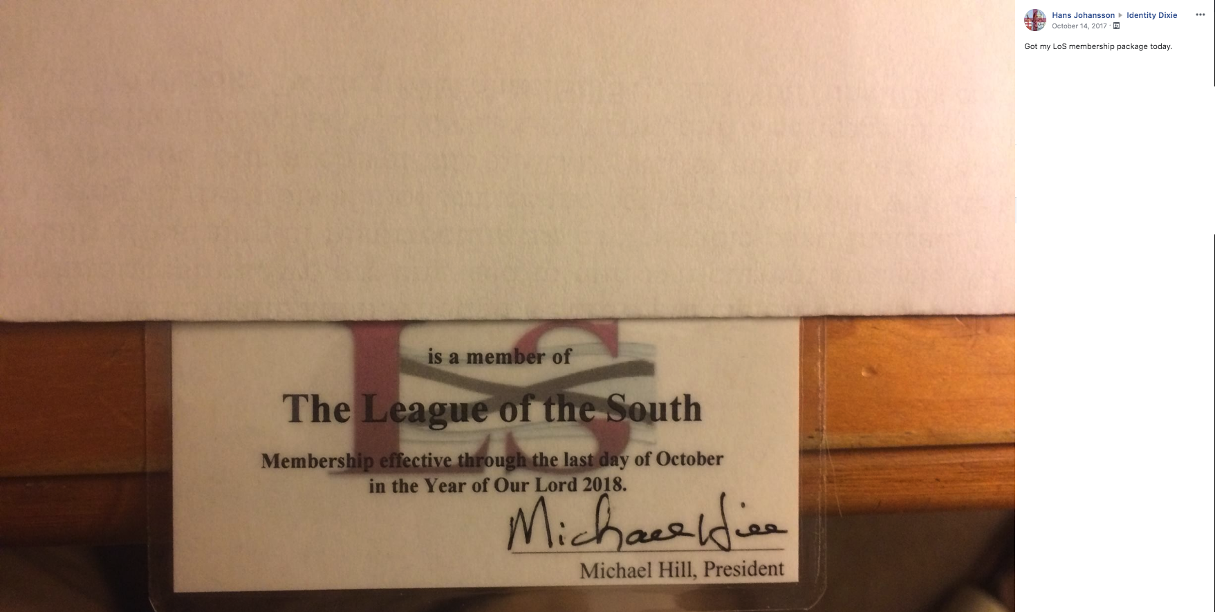 League of the South membership card