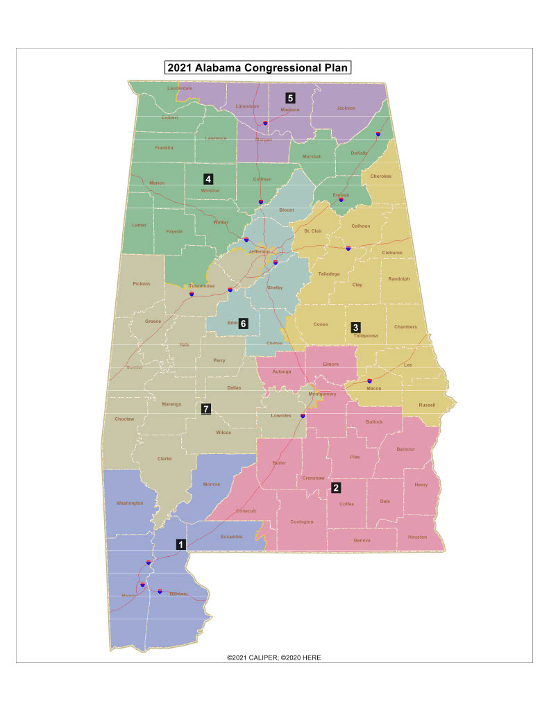 map of Alabama districts in 2021