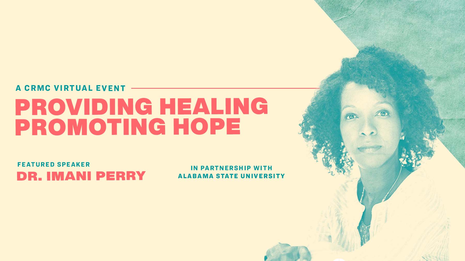 Promo for CRMC virtual event with Dr. Imani Perry