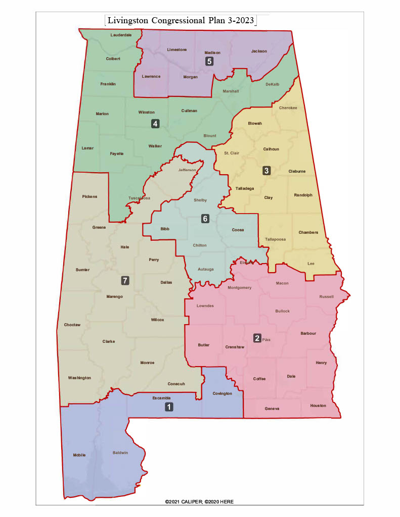 map of Alabama districts in 2023