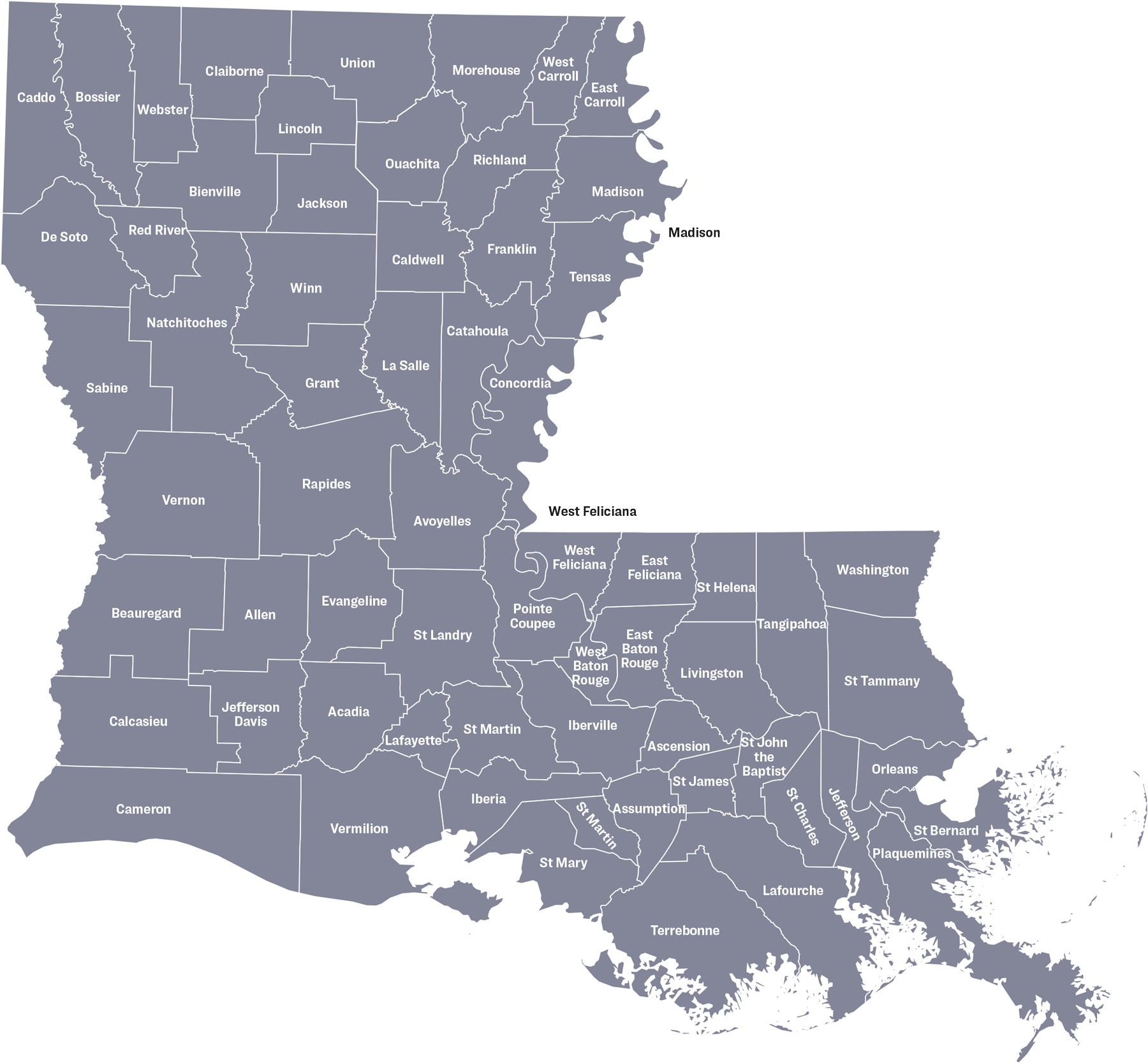 Louisiana Parishes Map