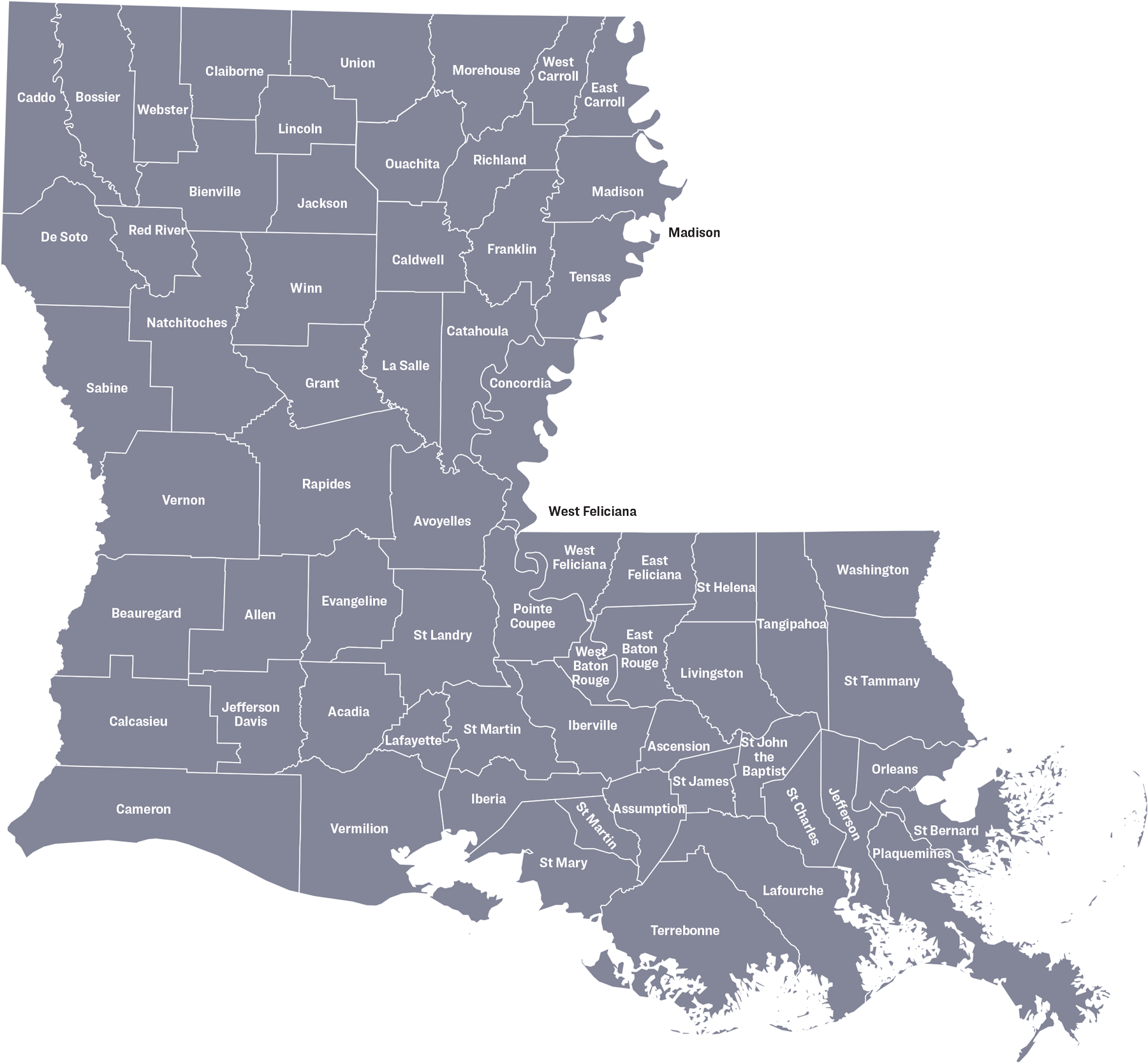 Louisiana Parishes Map