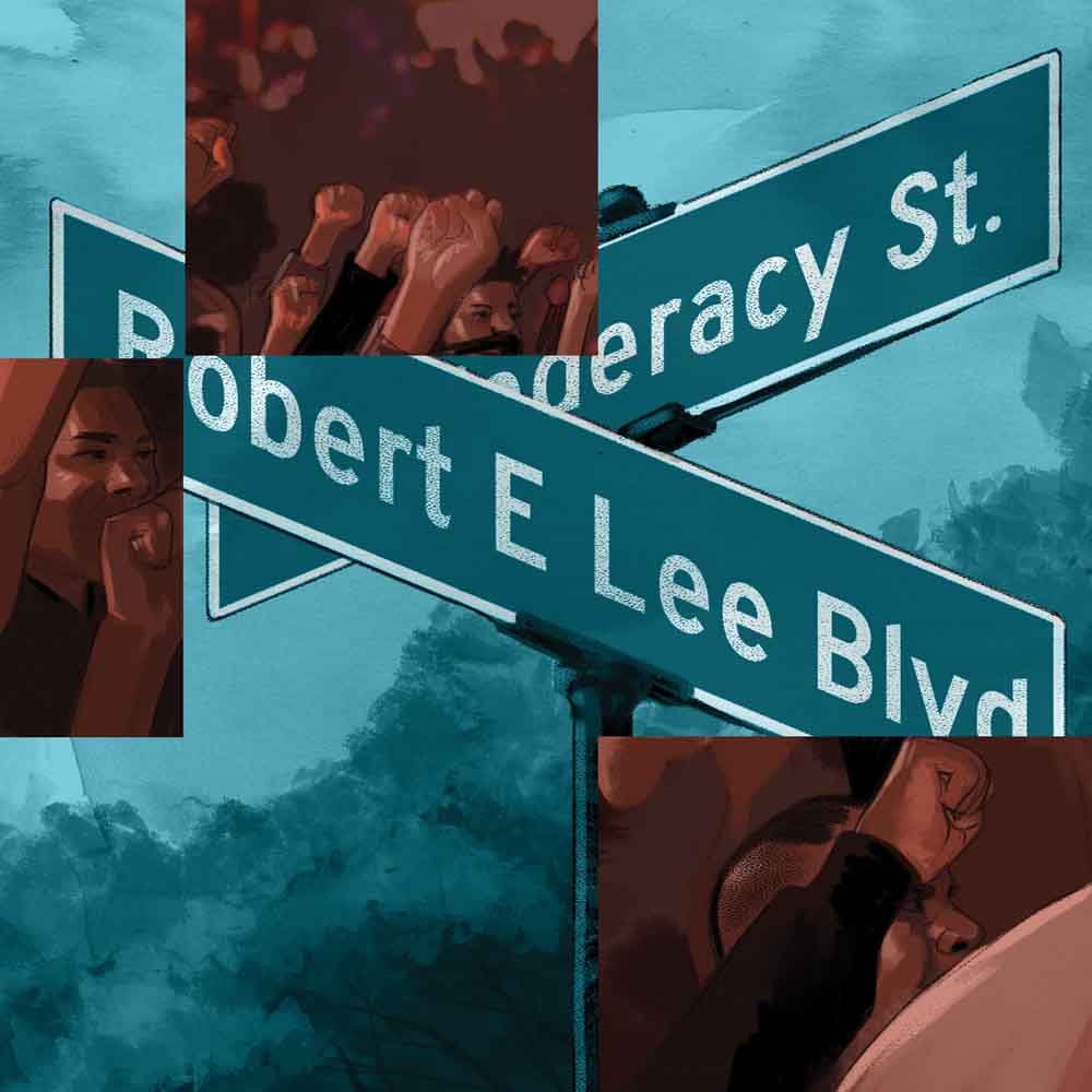 Illustration of street signs with Confederate names Illustration of street signs with Confederate names