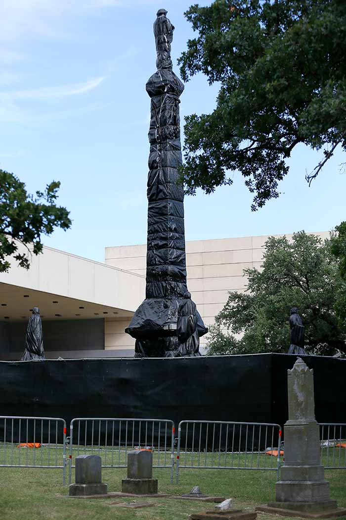 The Dallas Confederate War Memorial statue in Dallas, Texas, is prepared for removal The Dallas Confederate War Memorial statue in Dallas, Texas, is prepared for removal