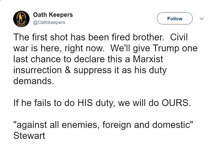 Oath Keepers tweet