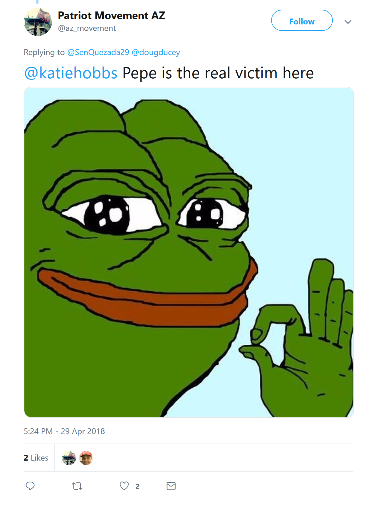 Patriot Movement AZ tweet with Pepe the Frog image