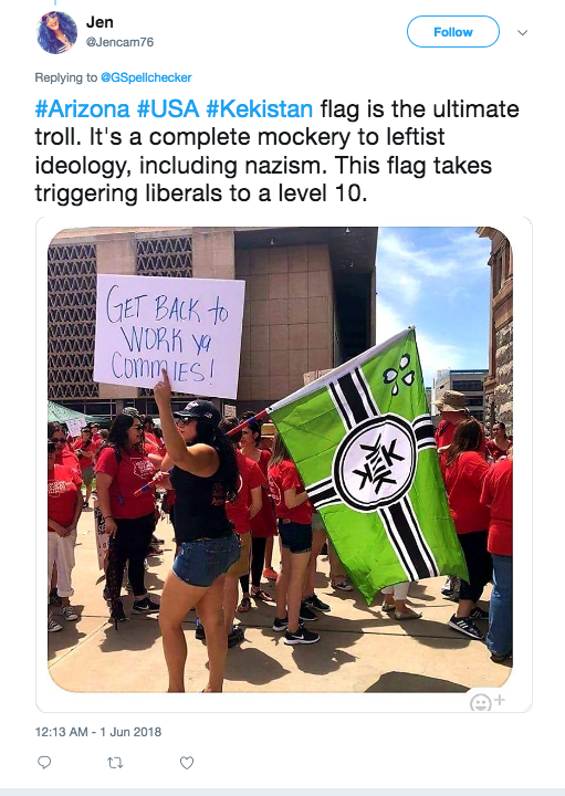 Jennifer Harrison of PMAZ carries Kekistan flag