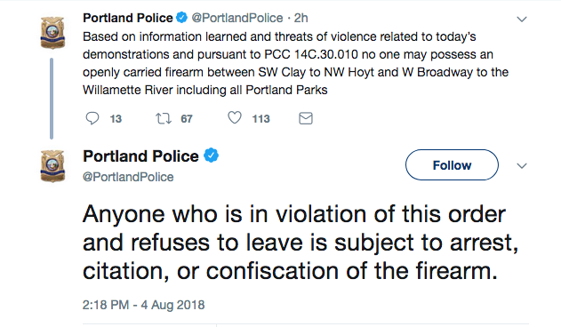 Portland Police tweet