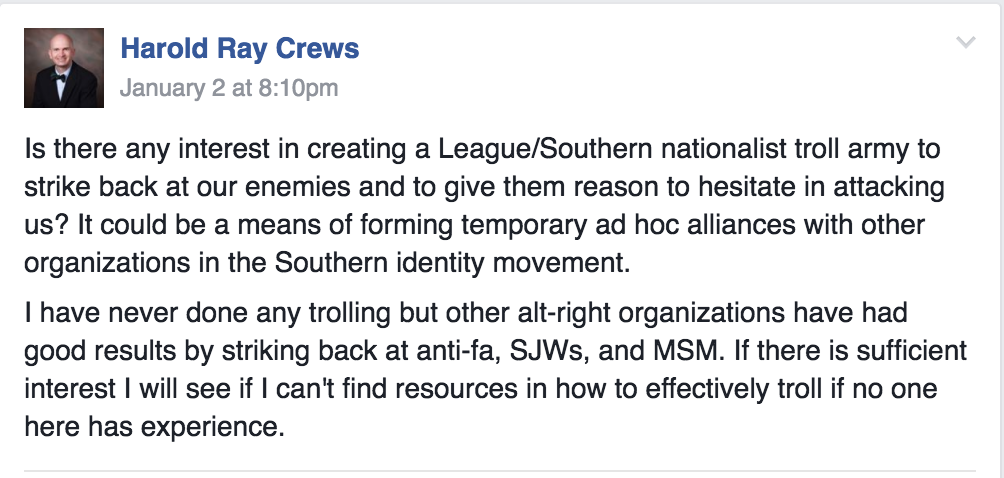 Crews 'troll army' Facebook post