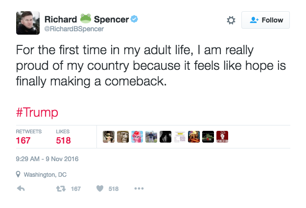 Richard Spencer's Trump victory tweet