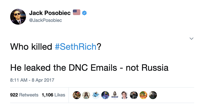 Tweet: "Who killed #SethRich?” 