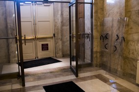 abandoned riot shields inside U.S. capitol