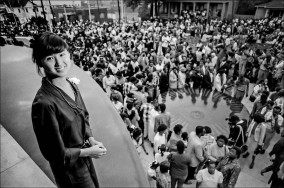 Artist Maya Lin stands above Civil Rights Memorial in Montgomery Alabama