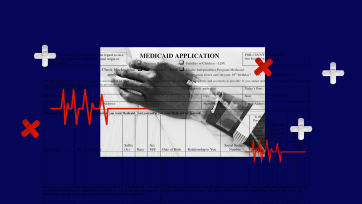 A hand holds a medicaid application