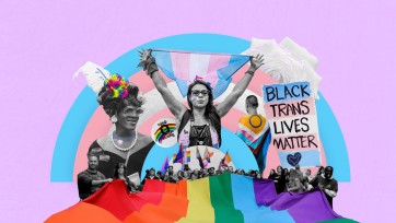 Collage transgender and LGBTQ+ flags