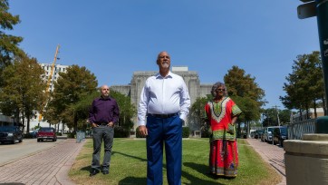 Three community activists who advocated for the removal of the Confederate Brig. Gen. J.J. Alfred A. Mouton statue