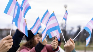 People wave transgender identity flags