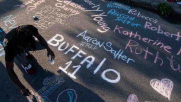 Chalk mural for victims of Buffalo shooting