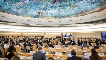 Meeting inside historic Palais des Nations in Switzerland