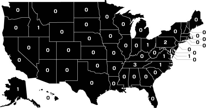 Map enumerating KKK hate groups in each state