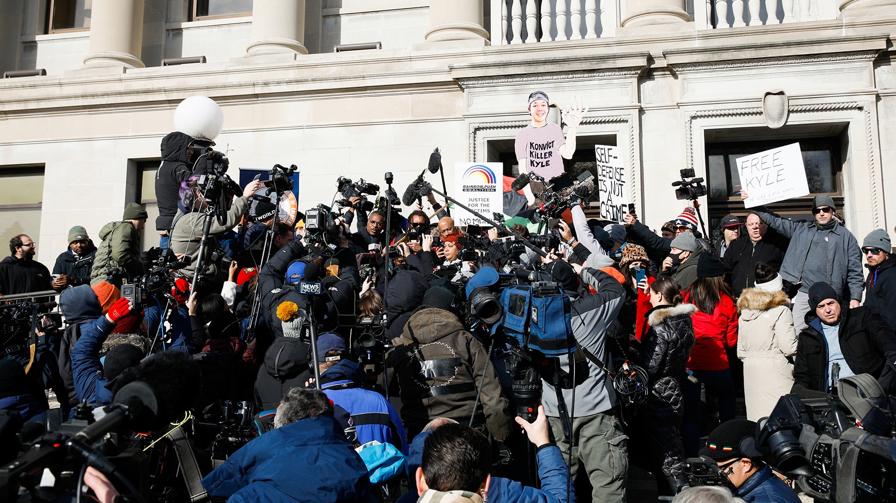 Reaction outside Kenosha, Wisconsin, courthouse to Kyle Rittenhouse acquittal