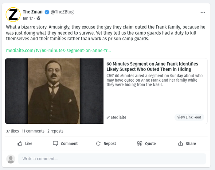 The Z Man on Anne Frank