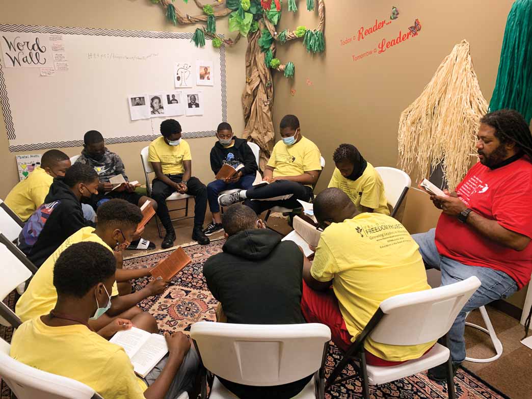 People participate in a reading circle