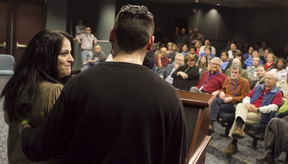 Bryon Widner and his wife Julie speak to SPLC staff