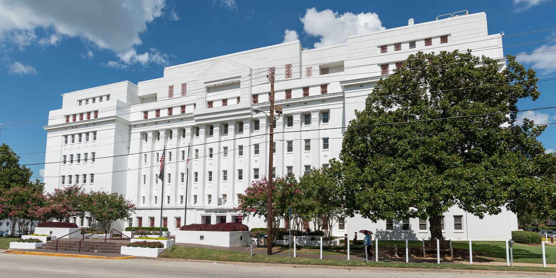 Exterior view of Alabama State House building.