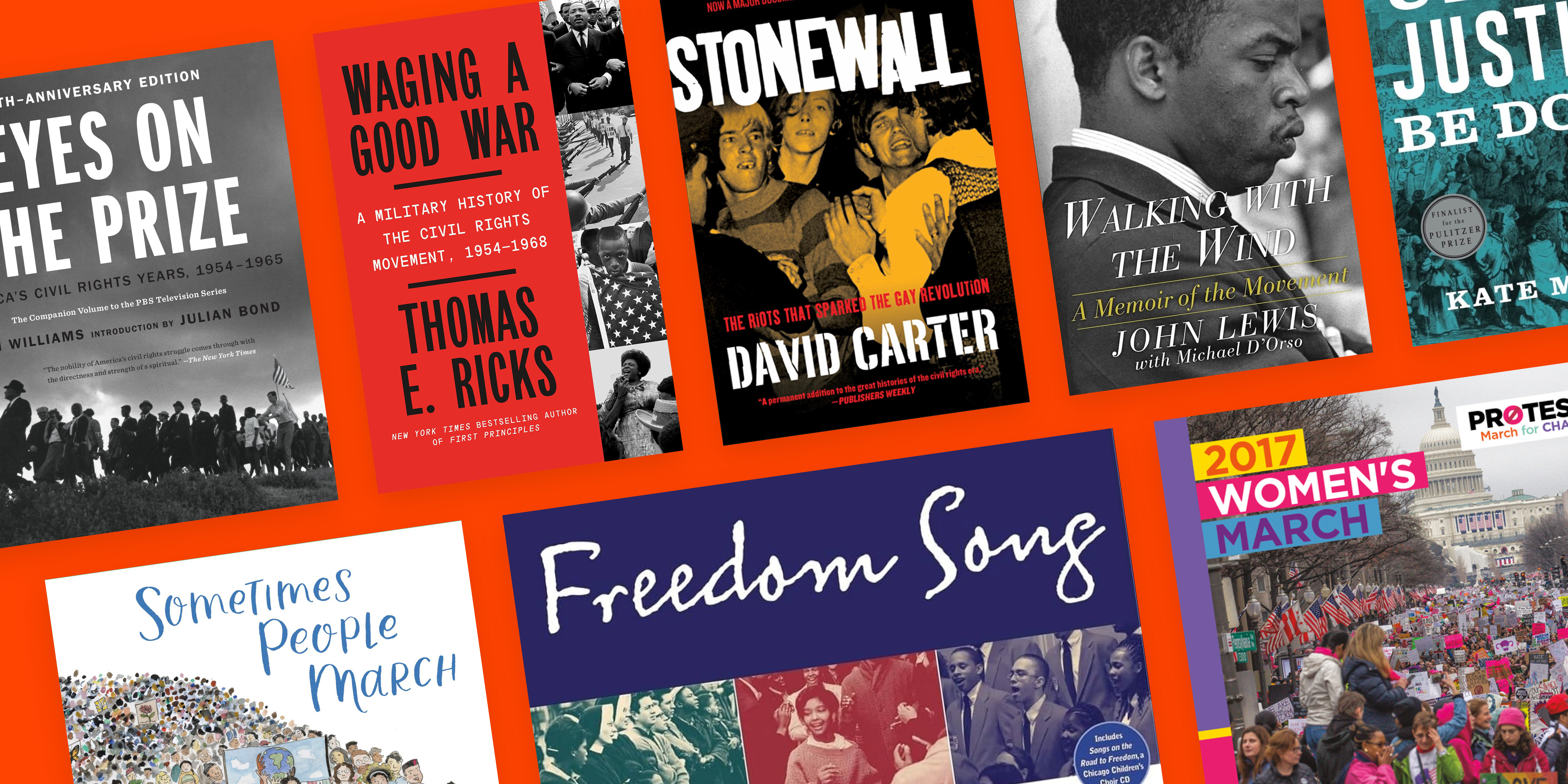 Books on protest movements of the civil rights era for adults and children