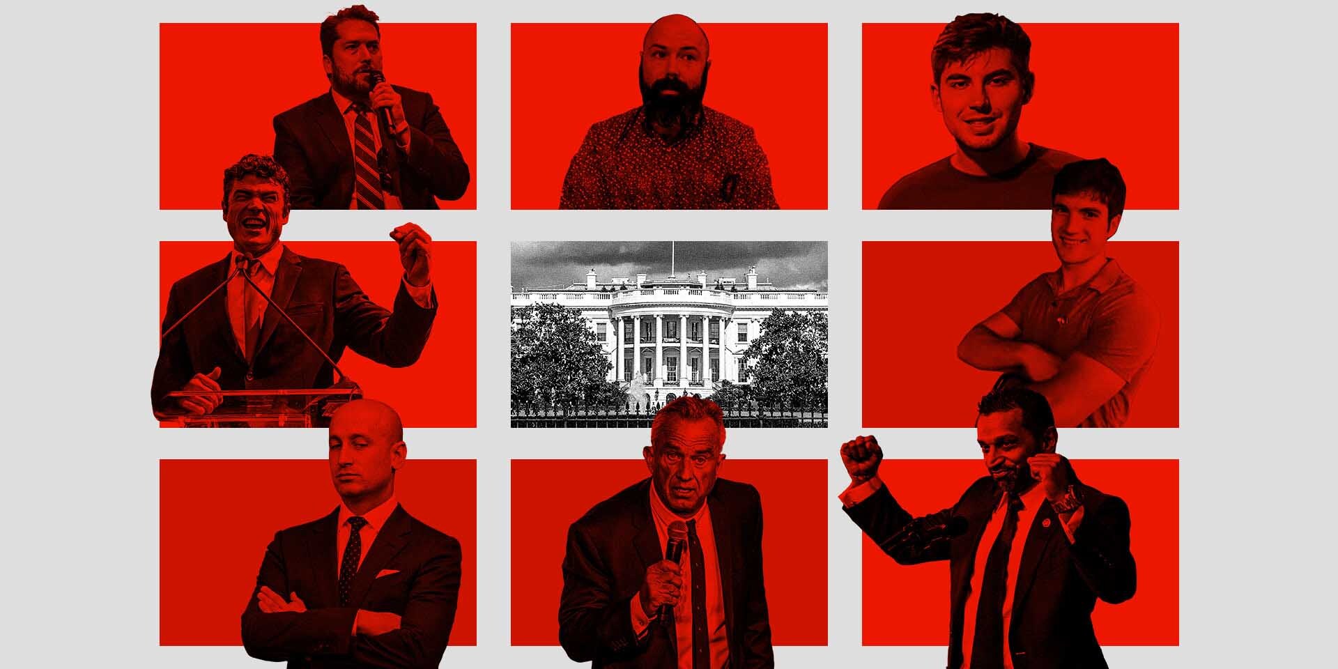 Nine squares centered by the White House with eight surrounding squares taken by a figure highlighted with a bright color.