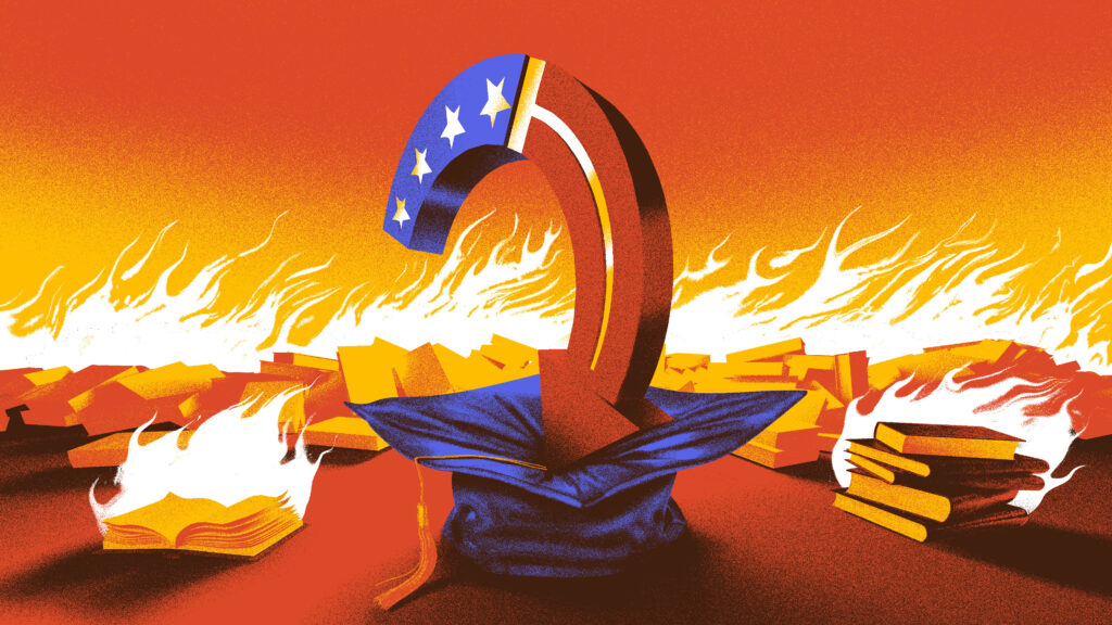 Turning Point USA logo surrounded by flames.