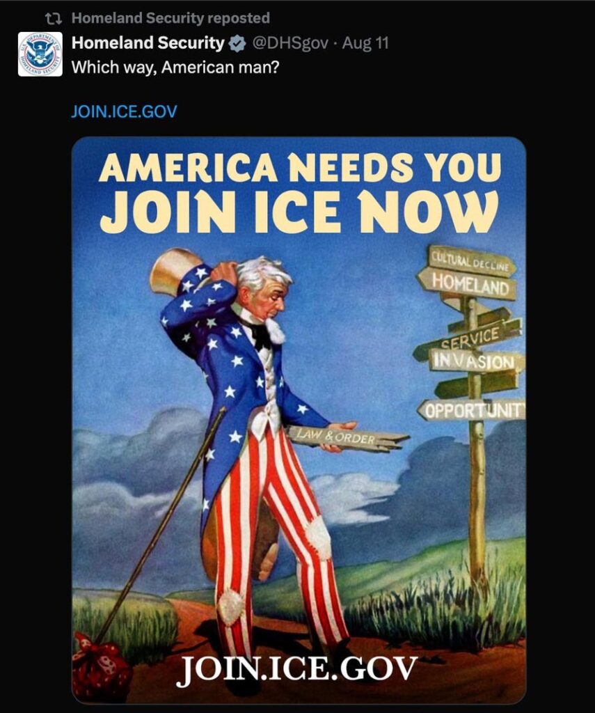X social card for ICE recruitment.