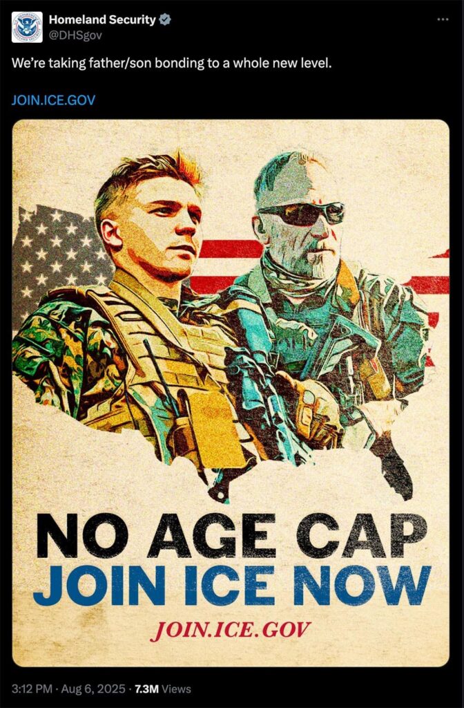 Social card on X for ICE recruitment.