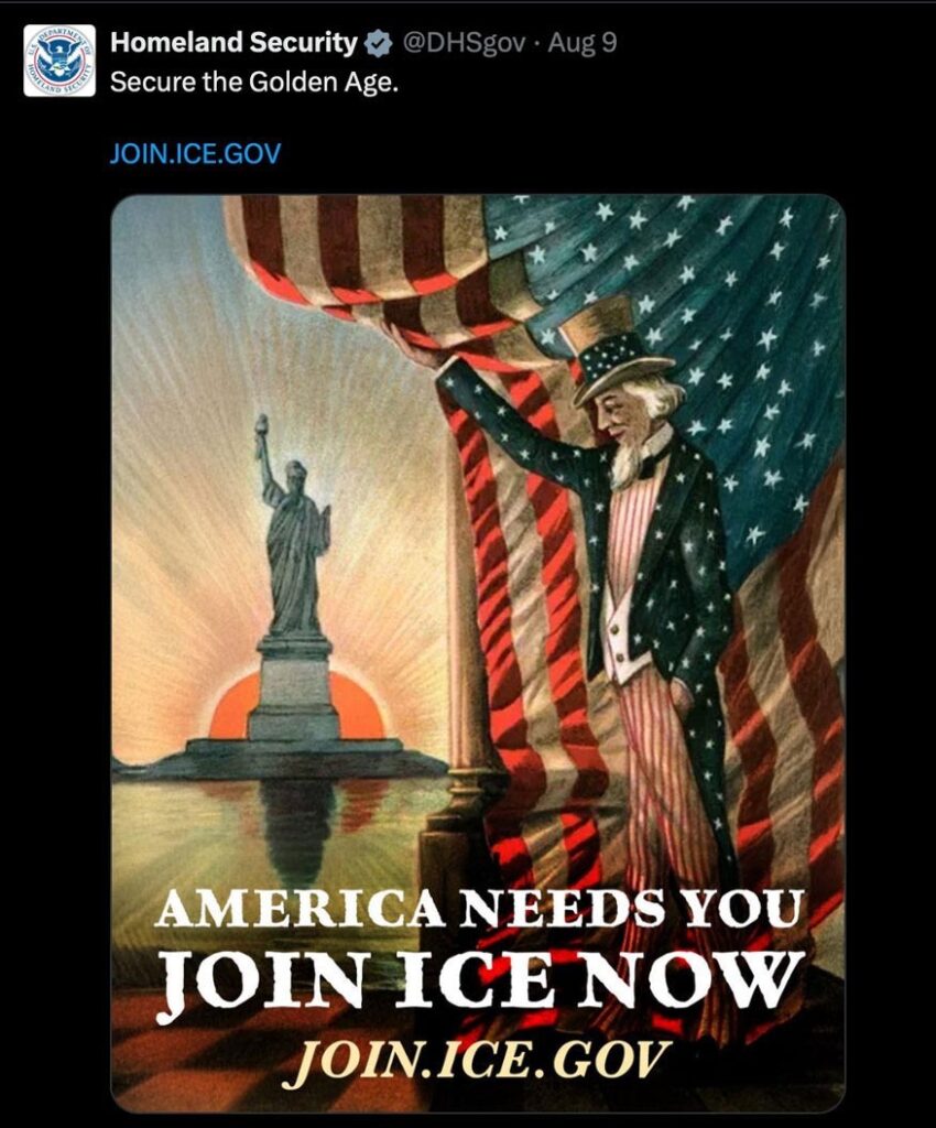 Social card on X for ICE recruitment.