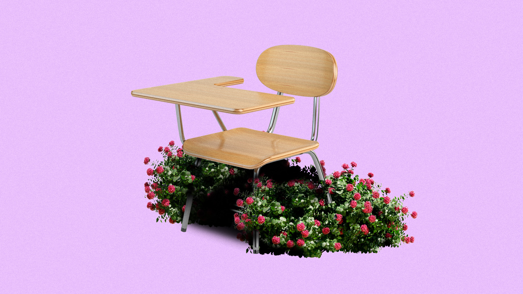symbolic image of student desk and flowers