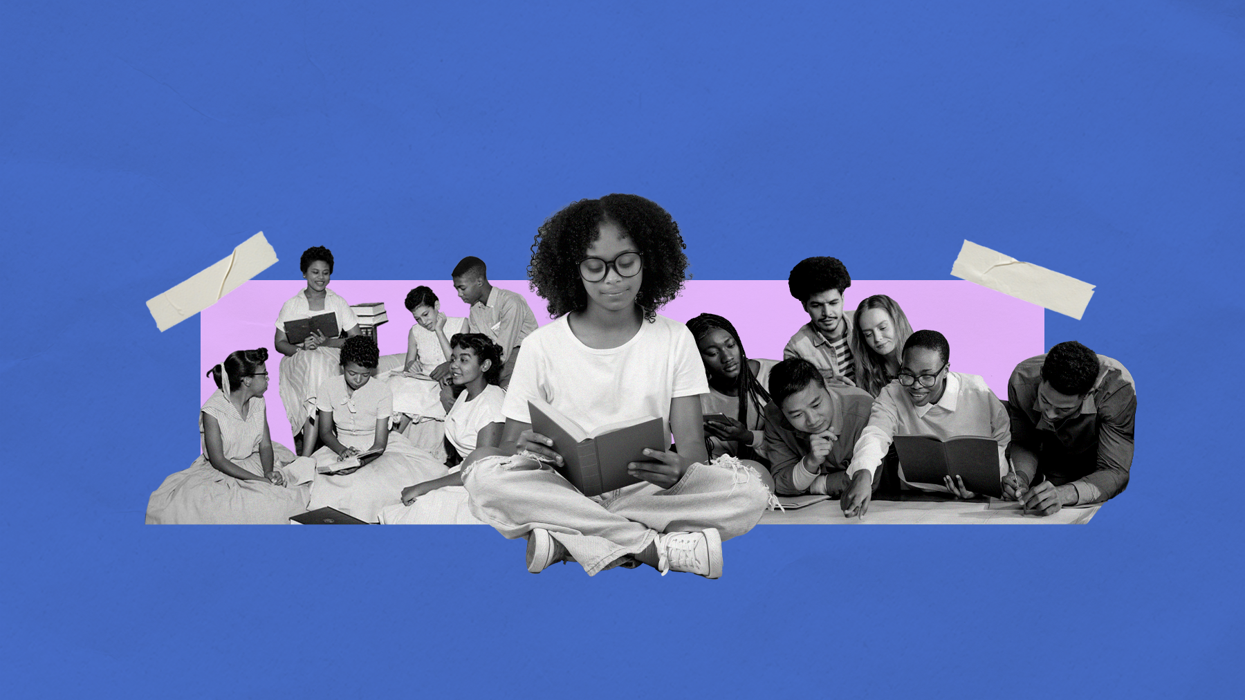 collage of images of young people from history and present