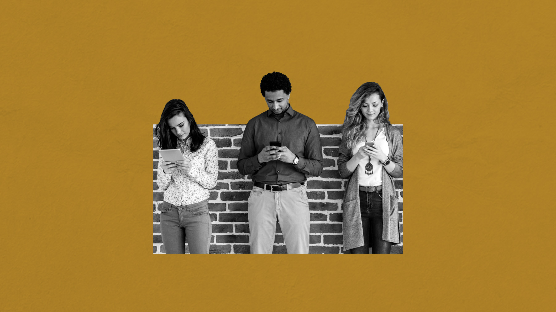 Image of 3 young adults using digital devices