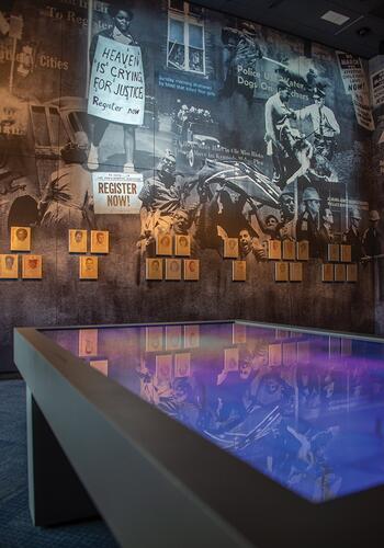Interior photo of the Civil Rights Memorial Center.