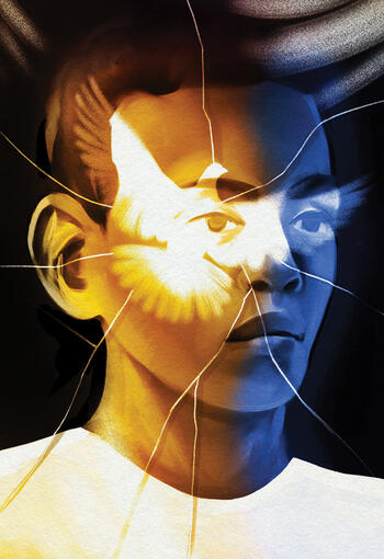 Illustration of Black boy and image of a dove