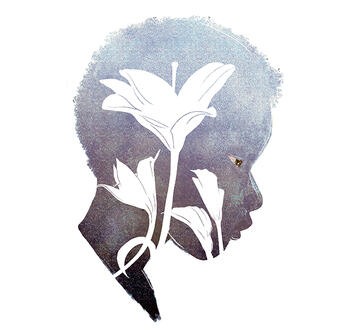 Art image of a young Black boy and lilies