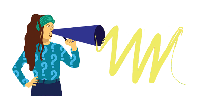 Illustration of a person using a loudspeaker.