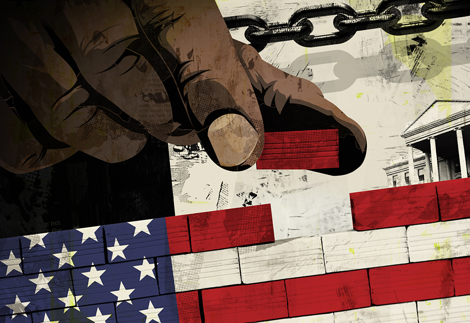 hand in chains building the American flag