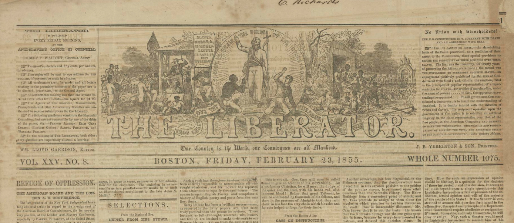 Partial view of The Liberator newspaper.