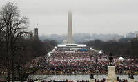 A photo of thousands of people in front of the Washington Monument during the 2017 Women