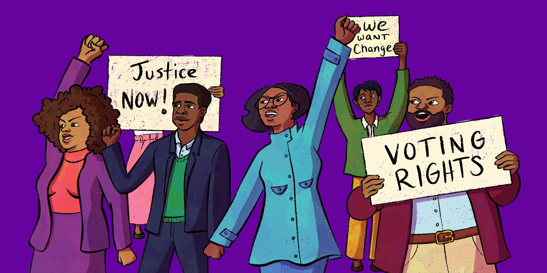 Illustration of protesters marching for civil rights.