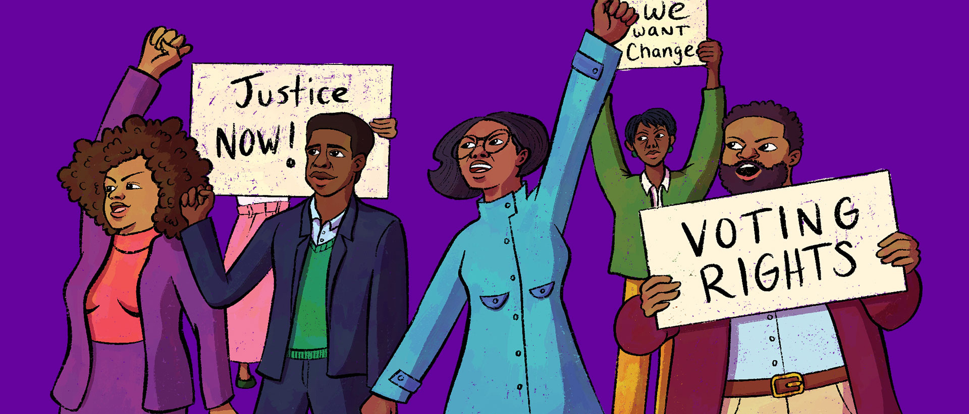 Illustration of protesters marching for civil rights.