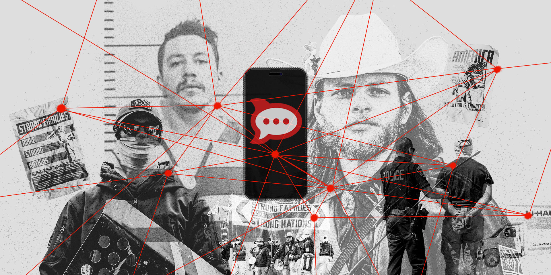 Collage of imagery associated with Patriot Front.